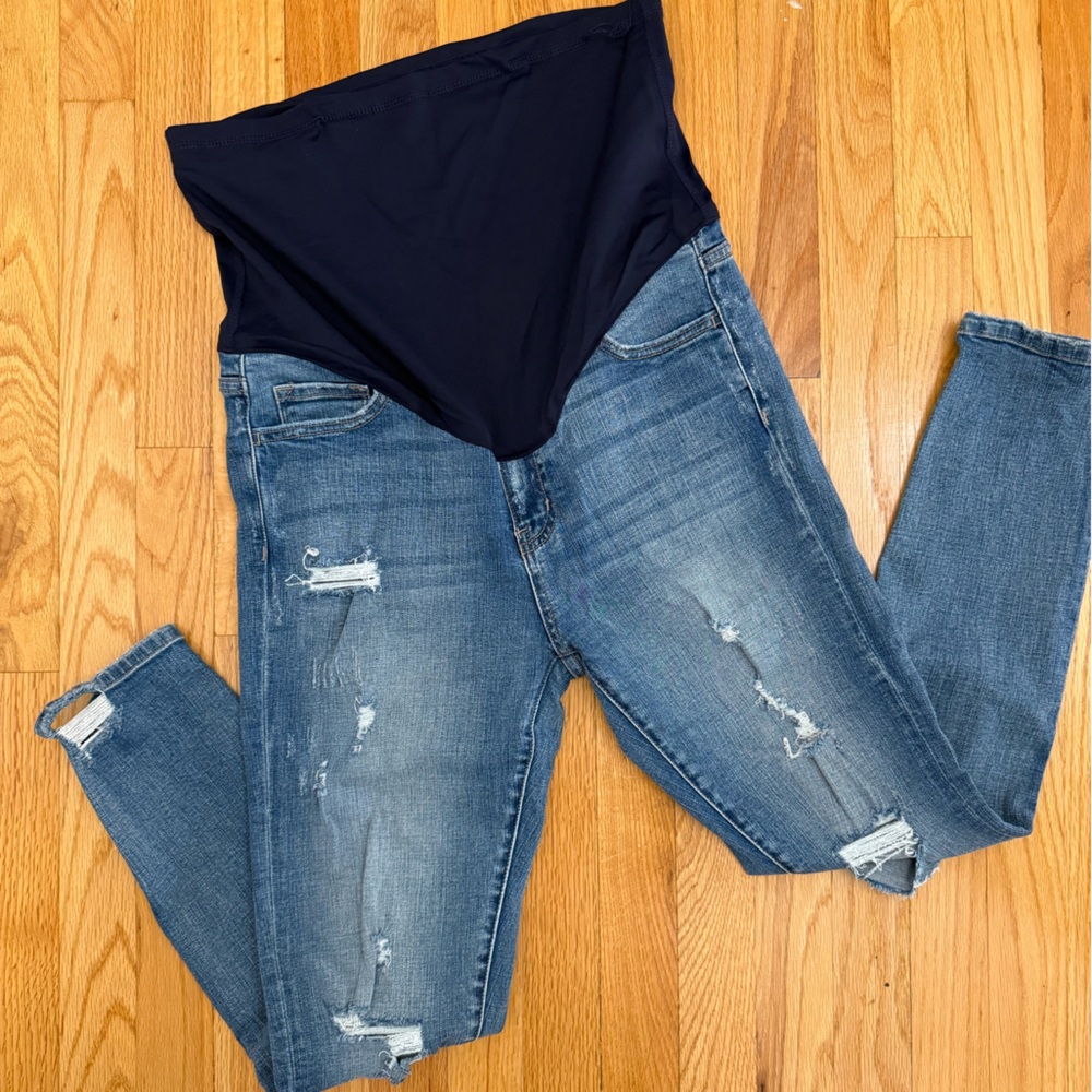 Pinkblush Navy and Light Blue Distressed Maternity Jeans